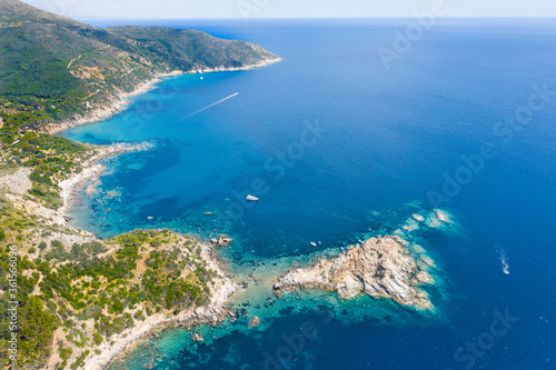 aerial view of the marine coast of Monte Argentario in the Tuscan Maremma