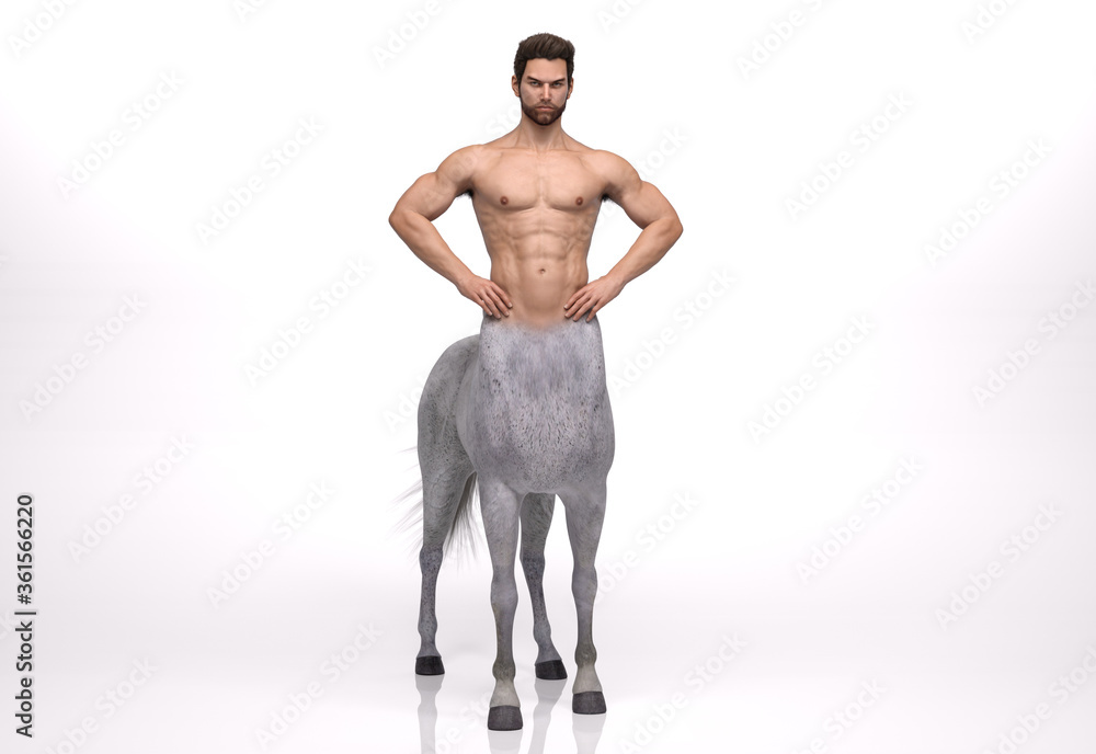 Fototapeta premium 3D Rendering : A portrait of the male centaur, a pinup centaur posing in the studio