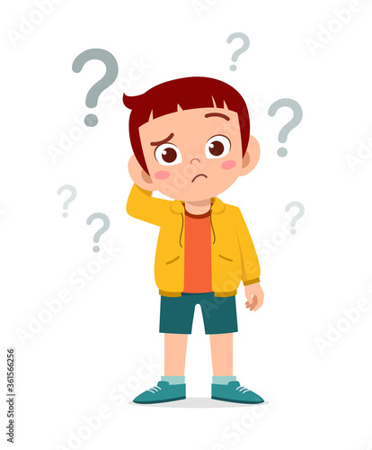 cute little kid boy think with question mark