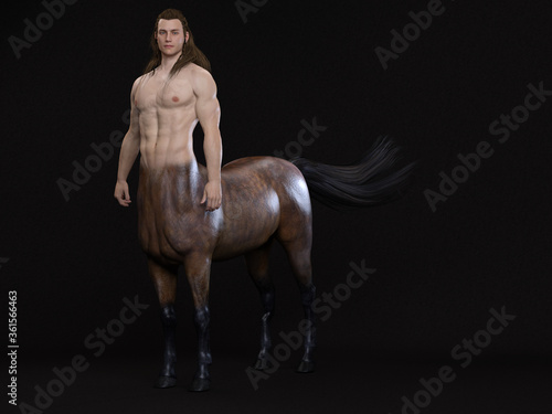 3D Rendering : A portrait of the male centaur, a pinup centaur posing in the studio photo