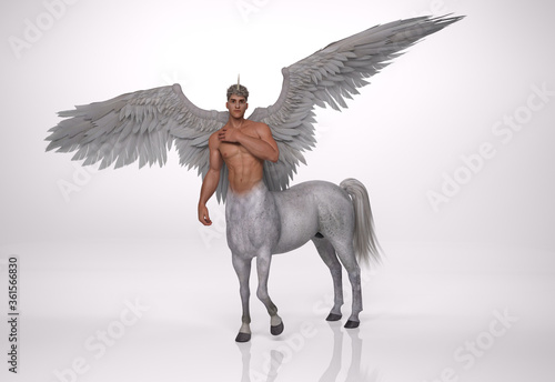 3D Rendering : A portrait of the male centaur, a pinup centaur posing in the studio