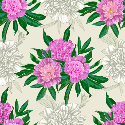 Pink peonies flowers seamless pattern. © suokas