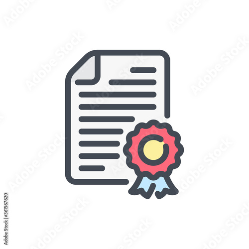 Certificate and Diploma color line icon. License vector outline colorful sign.