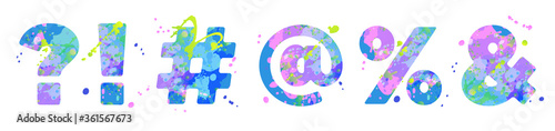 Punctuation and special symbols number sign, question mark, exclamation mark, commercial at, percent sign, ampersand. Decoration element for design of a flyer, poster, calendar, cover, title.