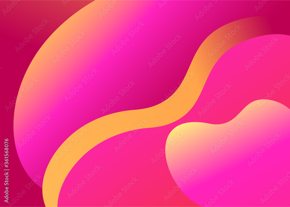 Obraz premium Abstract trendy fluid wavy neon background. Red, orange, yellow, pink, candy colors with gradient. Applicable for landing page, cover, brochure, flyer, album design etc. Vector illustration.