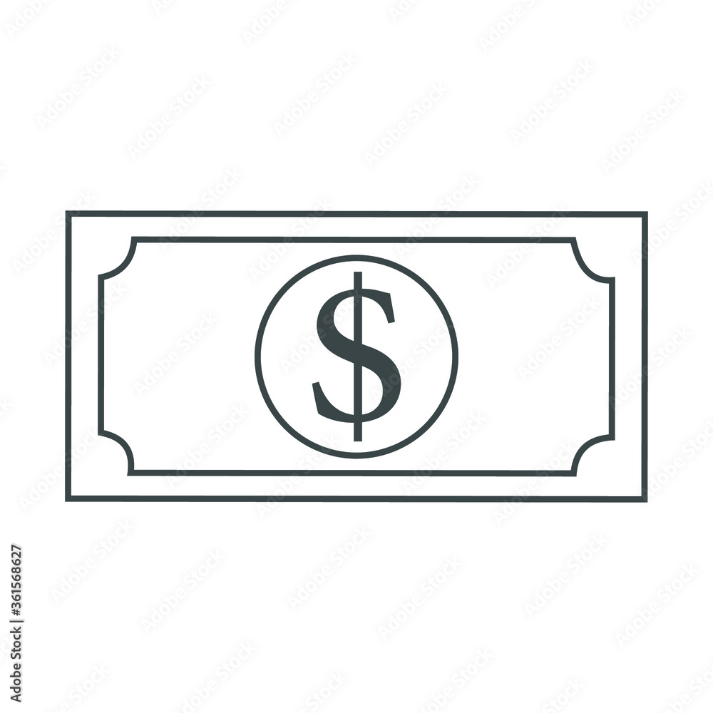 American dollar or dollar bill currency flat vector icon for finance apps and websites outline stroke icon isolated on white background. American dollar or dollar bill currency flat vector icon for finance apps and websites outline stroke icon isolated on white background.
