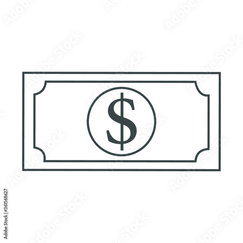 American dollar or dollar bill currency flat vector icon for finance apps and websites outline stroke icon isolated on white background.