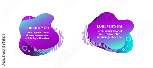 Abstract fluid gradiented shape set, trendy neon blue violet cyan colors. Useful as a design element for web banners, flyers. Isolated, white background, applicable for your text. Vector illustration. © i_am_irix