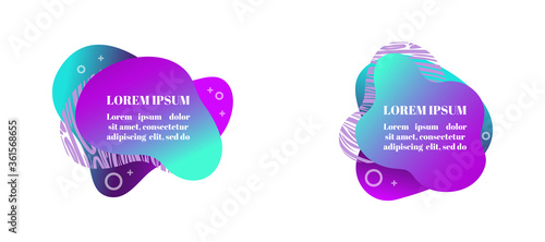 Abstract fluid gradiented shape set, trendy neon blue violet cyan colors. Useful as a design element for web banners, flyers. Isolated, white background, applicable for your text. Vector illustration. © i_am_irix