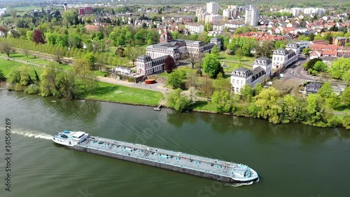 Philippsruhe Castle in Hanau, transport ship on Main, Hesse, Germany photo