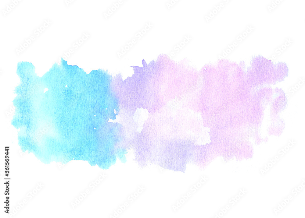 Abstract Purple and blue watercolor background on paper, hand drawn painting.