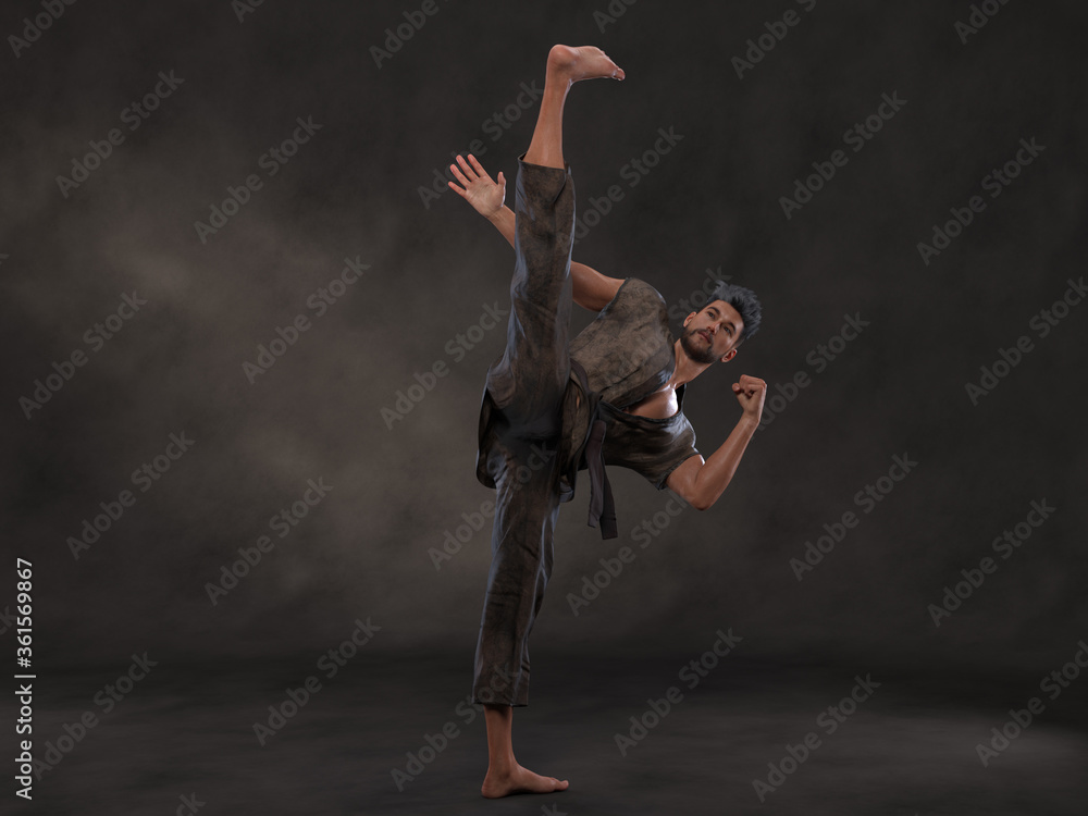 3d Render: a man pose an action with China martial Arts Styles, Kung Fu