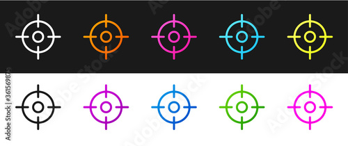 Set Target sport icon isolated on black and white background. Clean target with numbers for shooting range or shooting. Vector Illustration.