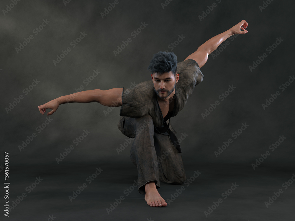 3d Render: a man pose an action with China martial Arts Styles, Kung Fu