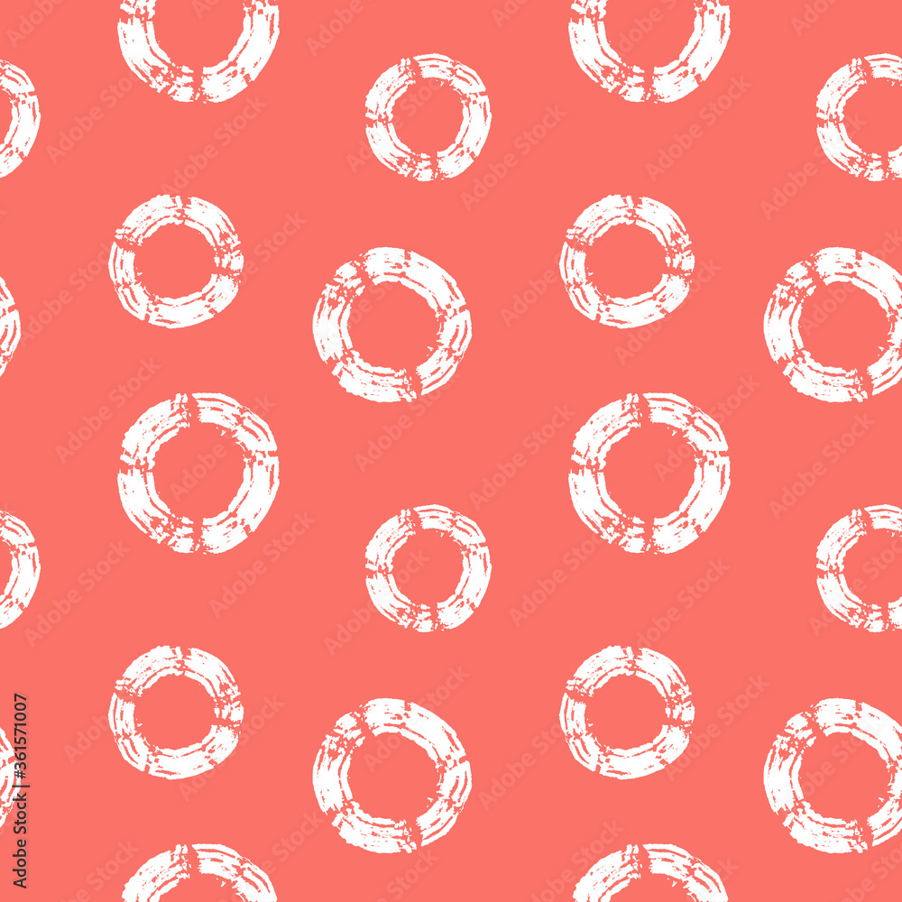 Seamless trendy abstract Memphis circles pattern. Coral and white colors, textures, simple design. Vector illustration. Applicable for backgrounds, wrapping paper, textile concepts. Seamless trendy abstract Memphis circles pattern. Coral and white colors, textures, simple design. Vector illustration. Applicable for backgrounds, wrapping paper, textile concepts.