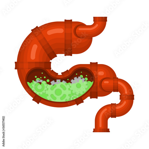 Metal stomach and intestines. Robotic internal organ. Cyborg organs. Robot gut