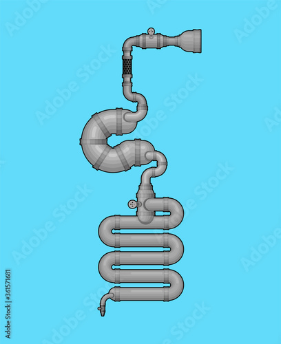 Metal digestive tract. Iron stomach and intestines. Robotic internal organ. Cyborg organs. Robot gut