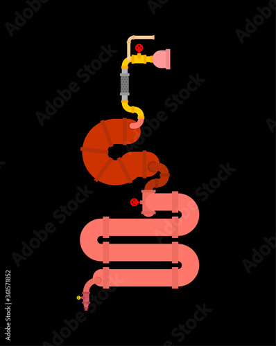 Metal digestive tract. Iron stomach and intestines. Robotic internal organ. Cyborg organs. Robot gut