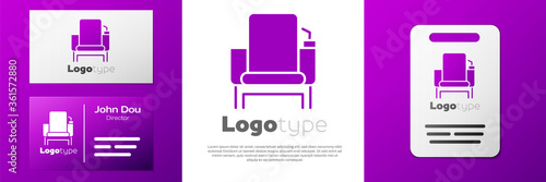 Logotype Cinema chair icon isolated on white background. Logo design template element. Vector Illustration.