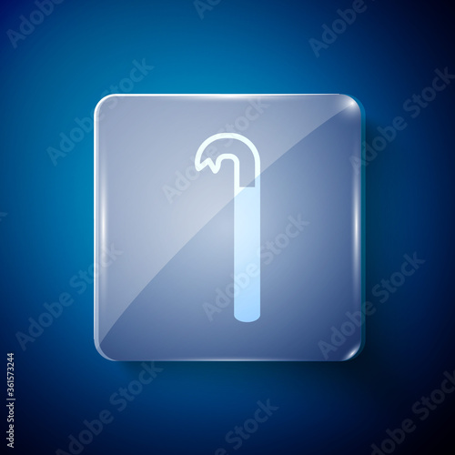 White Crowbar icon isolated on blue background. Square glass panels. Vector Illustration.