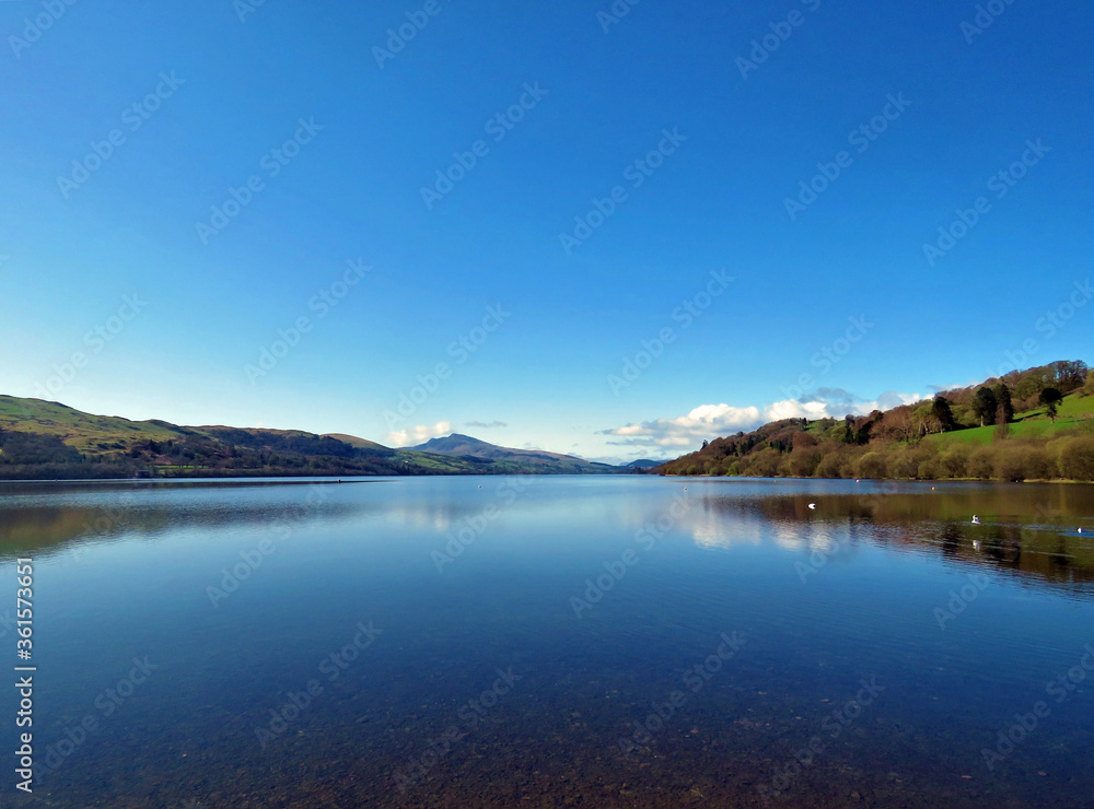 lake Bala/Llyn Tegid in North Wales with reflections