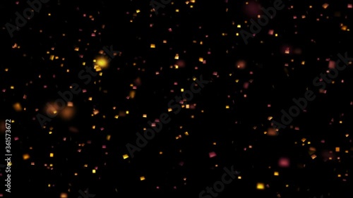 Gold sparkle glitter foil confetti animation on black background. Seamless loop