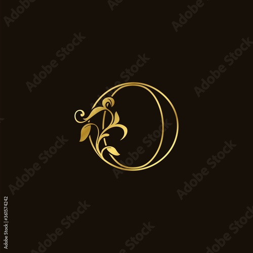 O Letter Golden Outline Initial Nature Tropical Leaf logo Icon vector design