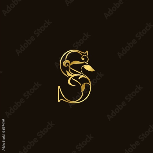 S Letter Golden Outline Initial Nature Tropical Leaf logo Icon vector design