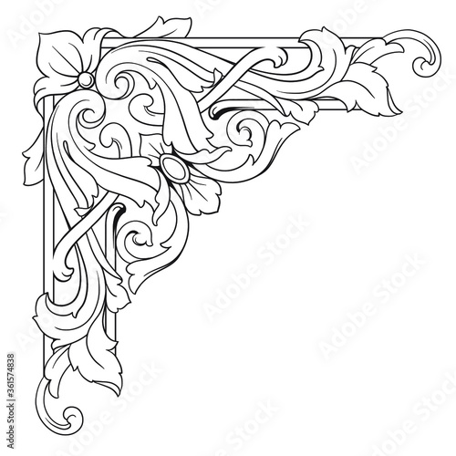 Vintage Ornament Element in baroque style with filigree and floral engrave the best situated for create frame, border, banner. It's hand drawn foliage swirl like victorian or damask design arabesque.
