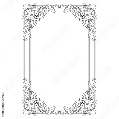Vintage Ornament Element in baroque style with filigree and floral engrave the best situated for create frame, border, banner. It's hand drawn foliage swirl like victorian or damask design arabesque.
