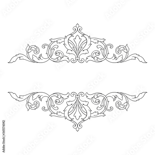 Vintage Ornament Element in baroque style with filigree and floral engrave the best situated for create frame  border  banner. It s hand drawn foliage swirl like victorian or damask design arabesque. 