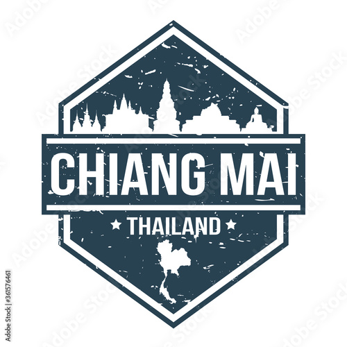 Chiang Mai Thailand Travel Stamp Icon Skyline City Design Tourism.
