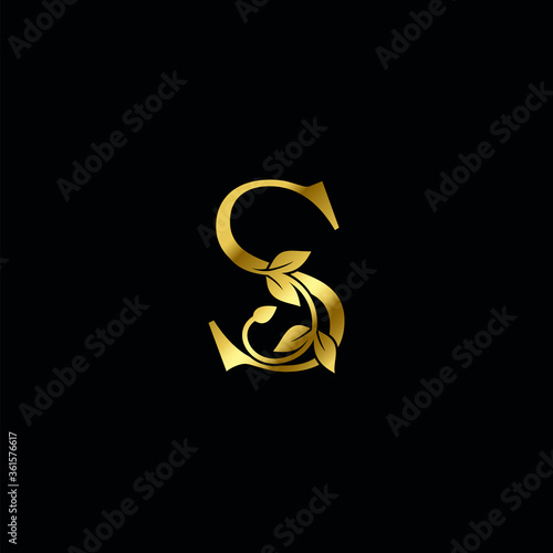 Golden S Letter Minimalist Luxury Initial Nature Tropical Leaf logo Icon vector design.