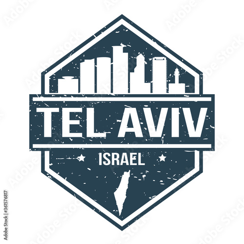 Tel Aviv Israel Travel Stamp Icon Skyline City Design Tourism.