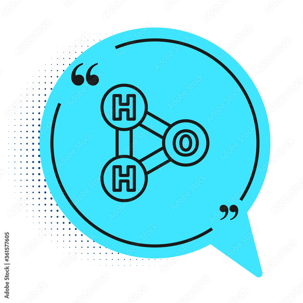 Black line Chemical formula for water drops H2O shaped icon isolated on white background. Blue speech bubble symbol. Vector Illustration. Black line Chemical formula for water drops H2O shaped icon isolated on white background. Blue speech bubble symbol. Vector Illustration.
