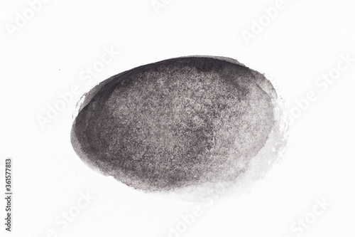 Black color watercolor handdrawing as round brush or banner on white paper background © bankrx