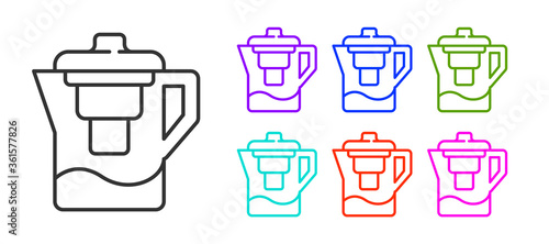 Black line Water jug with a filter icon isolated on white background. Set icons colorful. Vector Illustration.
