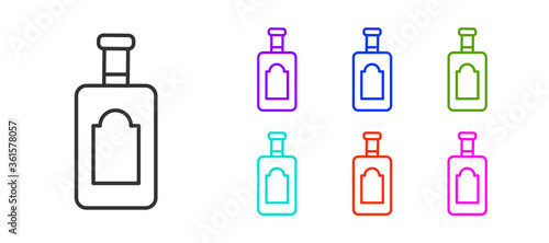 Black line Whiskey bottle icon isolated on white background. Set icons colorful. Vector Illustration.