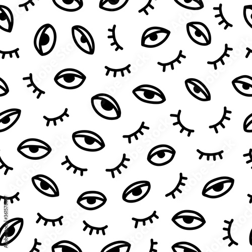 Seamless pattern with hand drawn eye, vector illustration
