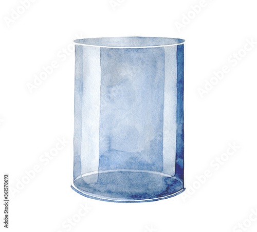 Hand drawn watercolor illustration of glass empty vase. Cosy home decor items. Isolated objects on white background.