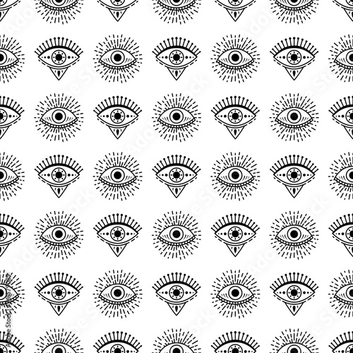Seamless pattern with hand drawn eye, vector illustration