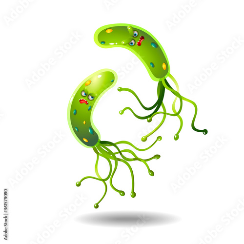 Green cartoon germs on a white background