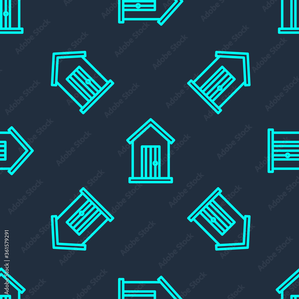 Green line Farm house icon isolated seamless pattern on blue background. Vector Illustration. Green line Farm house icon isolated seamless pattern on blue background. Vector Illustration.