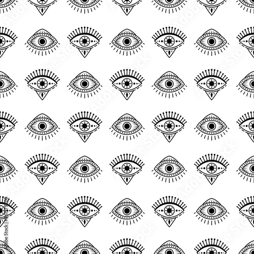 Seamless pattern with hand drawn eye, vector illustration