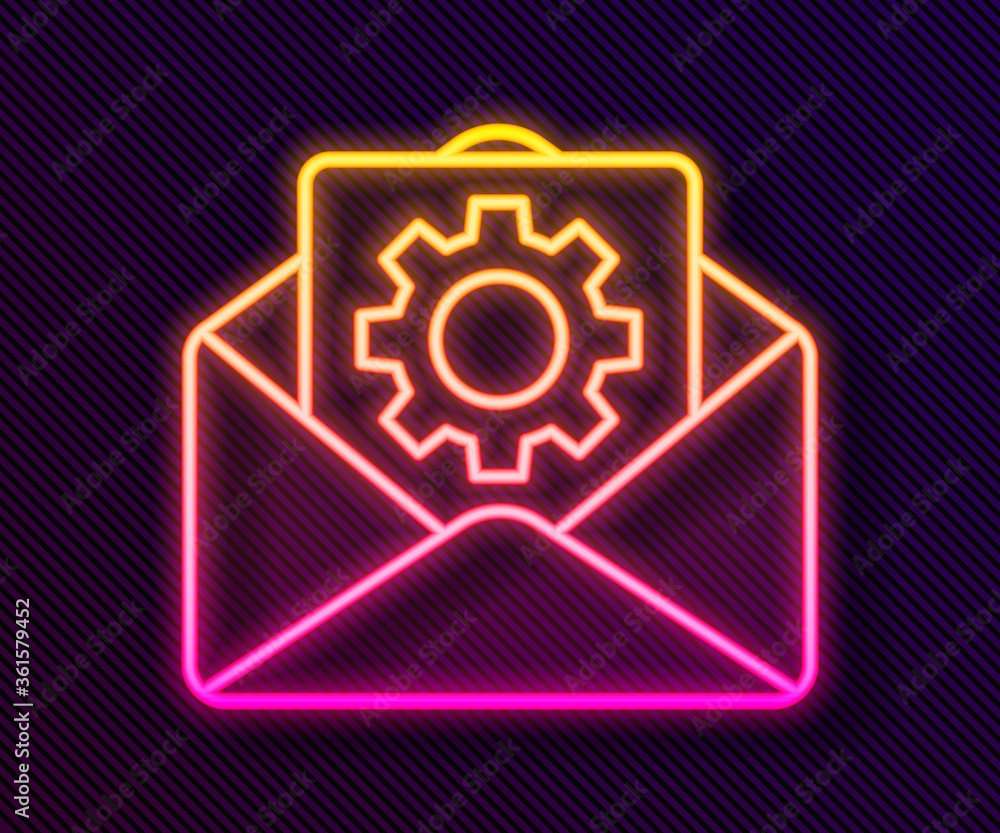 Glowing neon line Envelope setting icon isolated on black background. Vector Illustration. Glowing neon line Envelope setting icon isolated on black background. Vector Illustration.