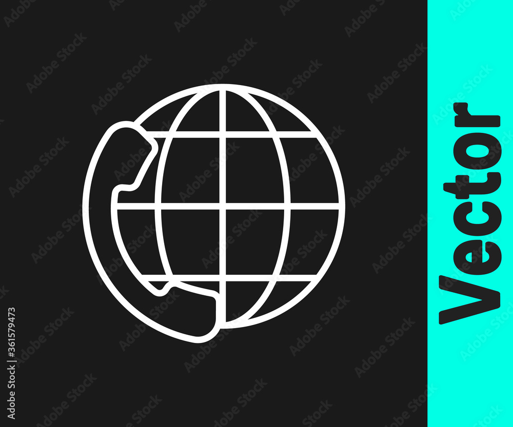White line Telephone 24 hours support icon isolated on black background. All-day customer support call-center. Full time call services. Vector Illustration. White line Telephone 24 hours support icon isolated on black background. All-day customer support call-center. Full time call services. Vector Illustration.