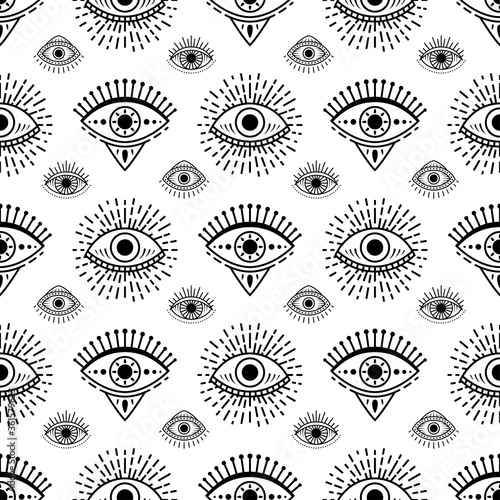 Seamless pattern with hand drawn eye, vector illustration