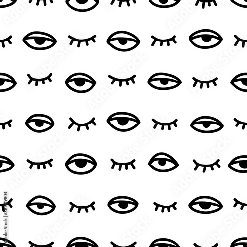 Seamless pattern with hand drawn eye, vector illustration
