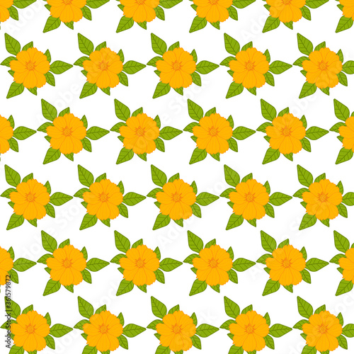 Orange flower and leaf seamless pattern on white background for design vector illustration.