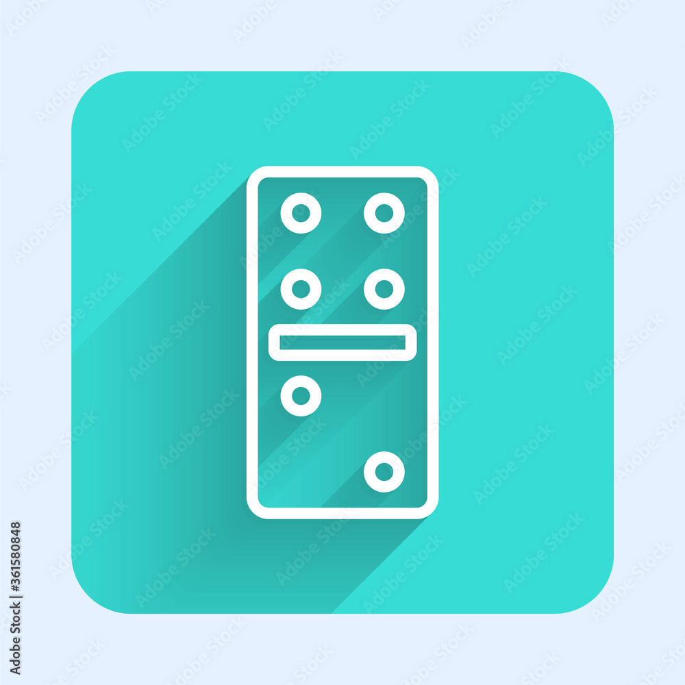 White line Domino icon isolated with long shadow. Green square button. Vector Illustration. White line Domino icon isolated with long shadow. Green square button. Vector Illustration.